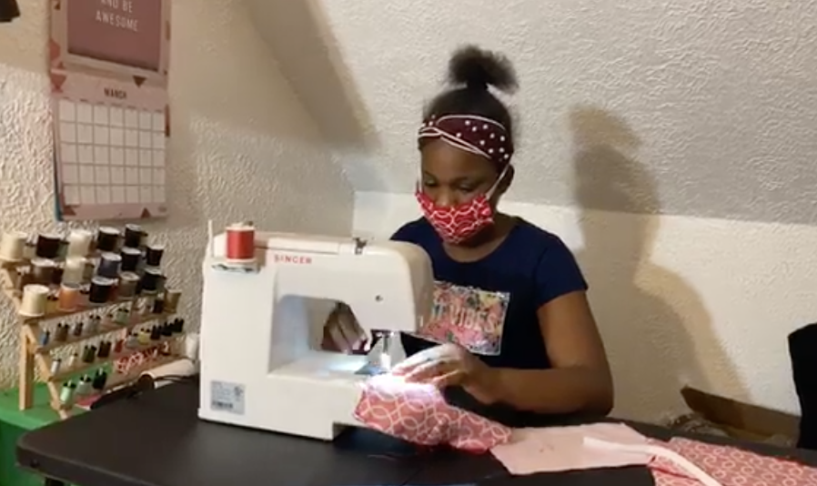 One Cleveland girl has been busy sewing masks.