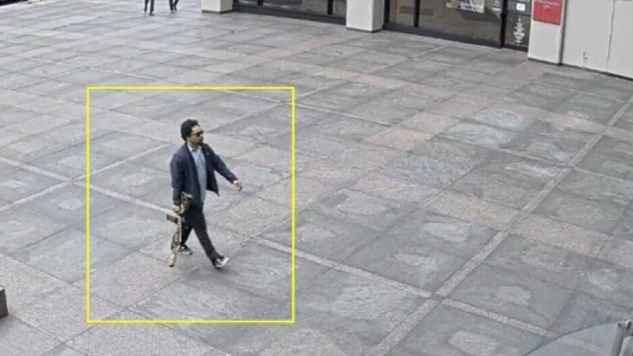 This image from surveillance video obtained by The Associated Press shows Shane Tamura outside a Manhattan office building on Monday, July 28, 2025 in New York.