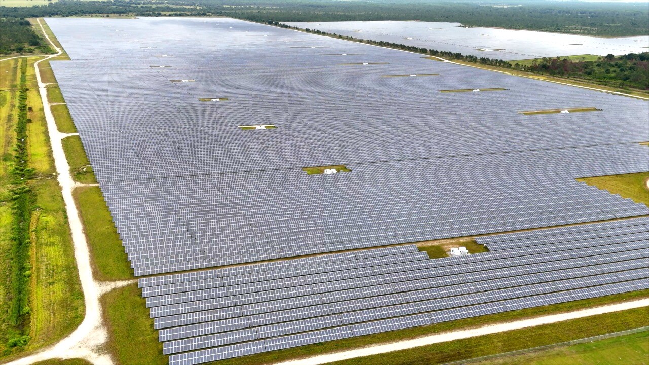 Solar panels sprawling as far as the eye can see at Babcock Ranch's Solar Ranch.