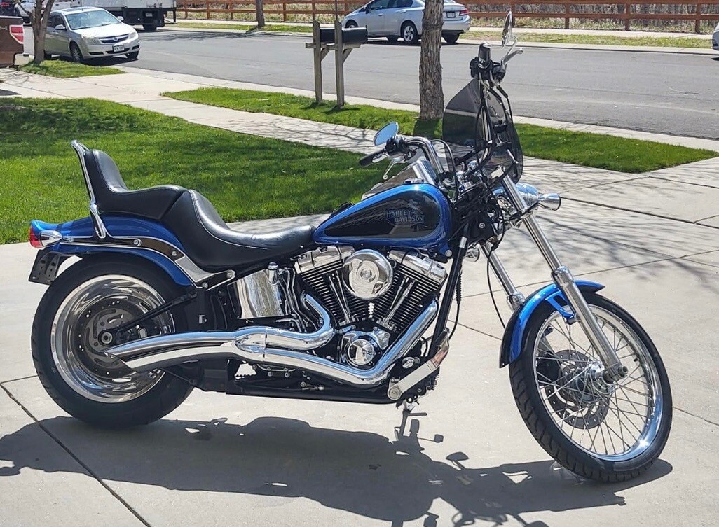 Blue chromed Harley