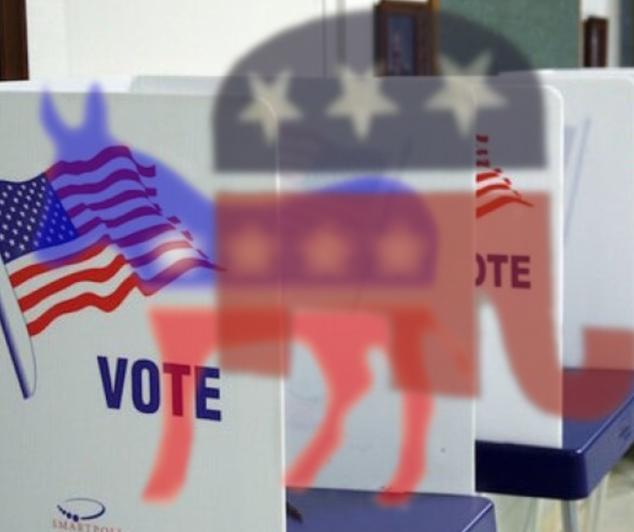 Elections, Voting, Elephant Donkey over voting booth (1).png