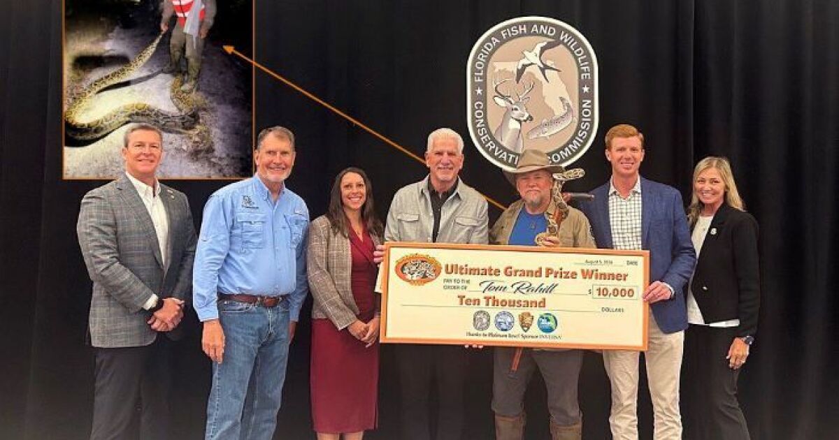 Tom Rahill wins $10,000 grand prize in 2026 Florida Python Challenge after removing 96 snakes