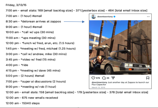 Example of Tony Hsieh's schedule