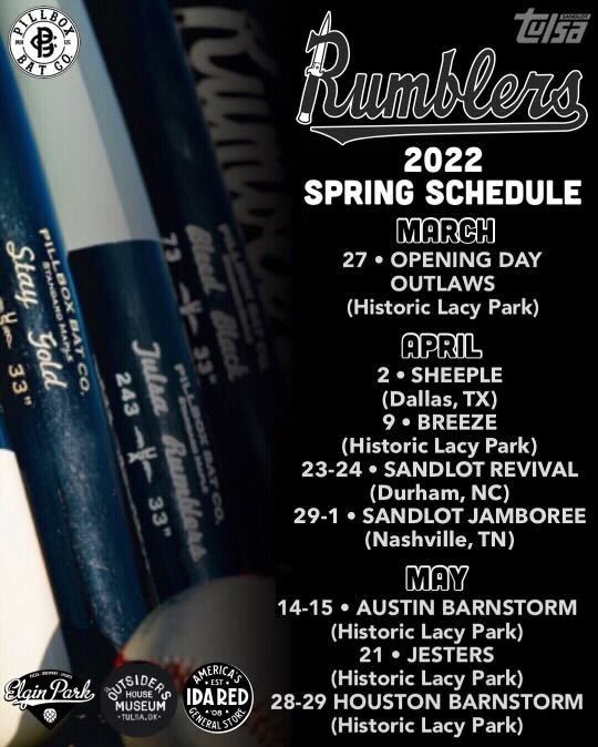 Tulsa Rumblers 2022 Spring Schedule