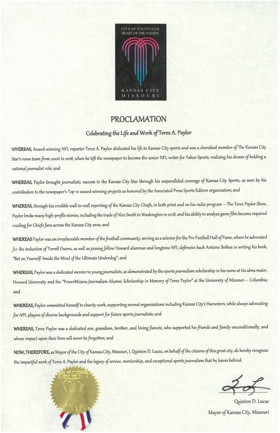 Terez Paylor proclamation