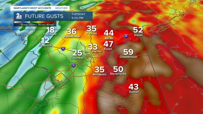 Tuesday wind gusts
