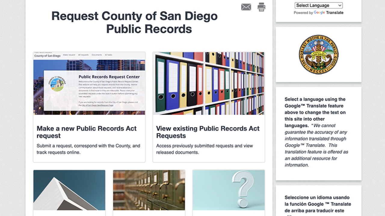 San Diego County launches public records website
