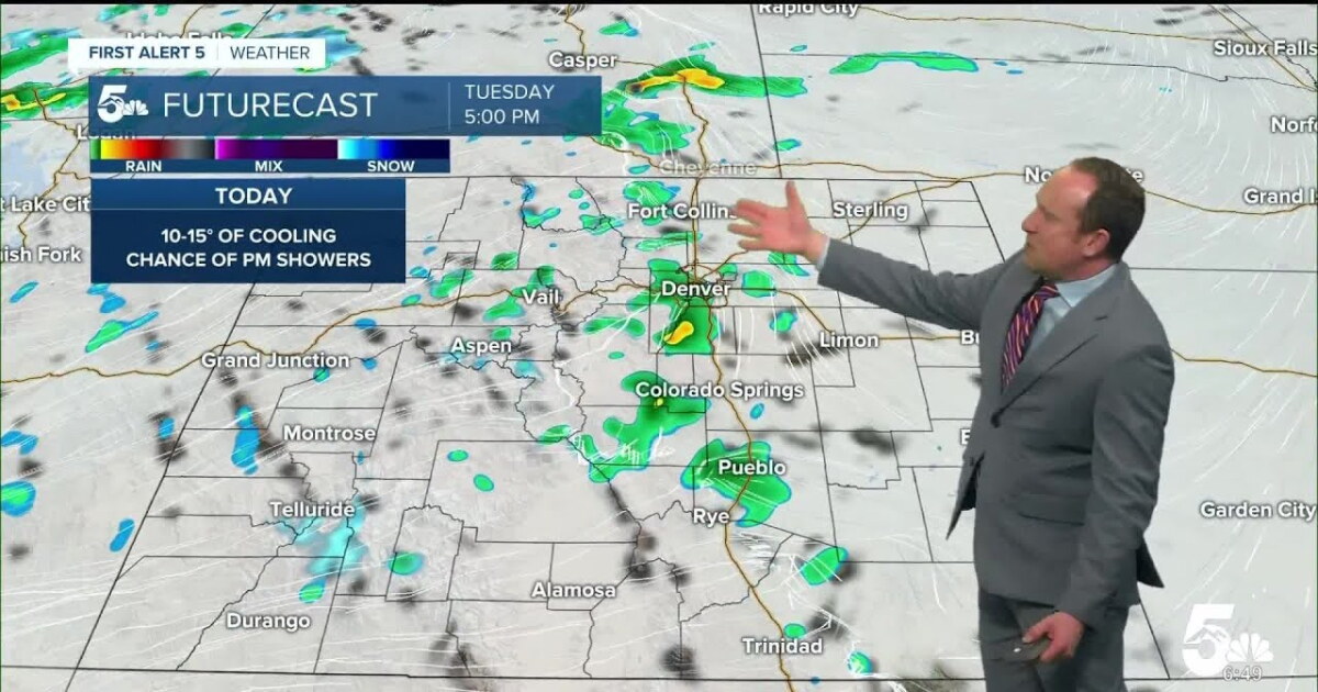 Turning cooler and unsettled on Tuesday, with heavy snow for the mountains