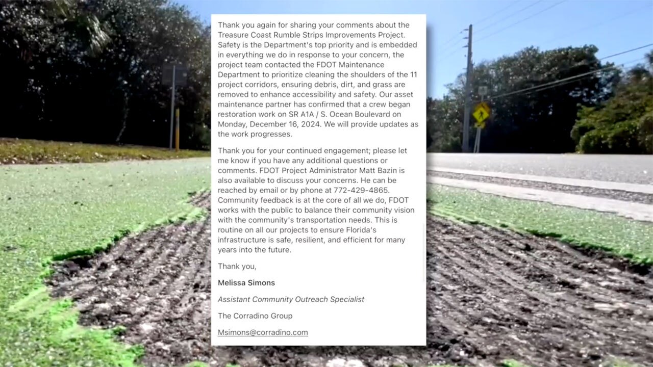 This email from The Corradino Group was sent to concerned residents after the rumble strips were installed.