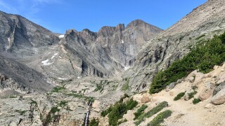 A trail leads to Chasm Lake and the east face of Longs Peak in Rocky Mountain National Park. 