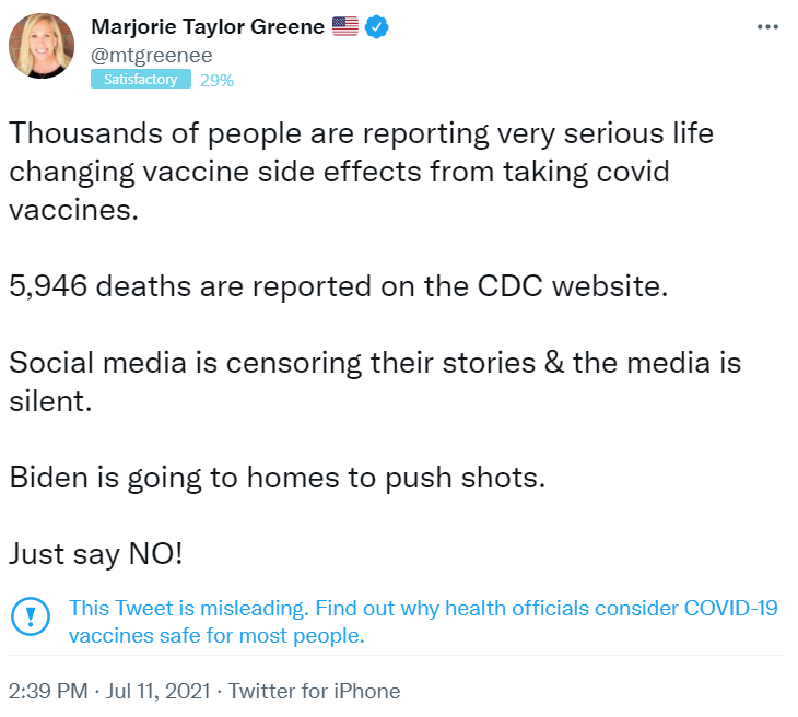 Marjorie Taylor Green misleading tweet