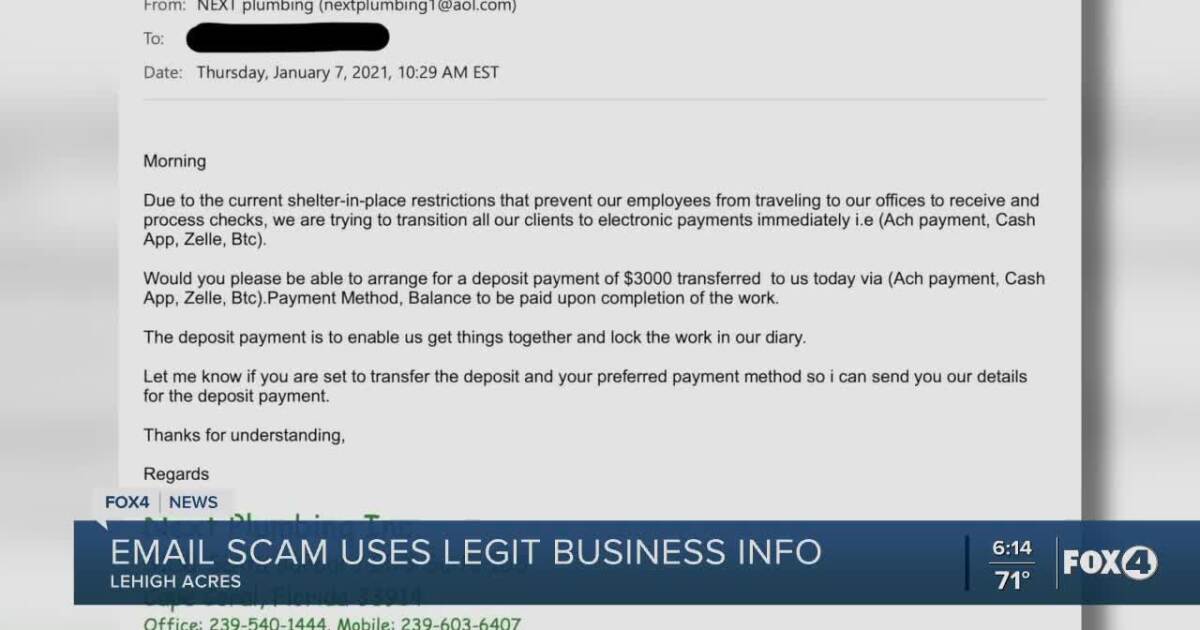 Email scam uses legitimate business info