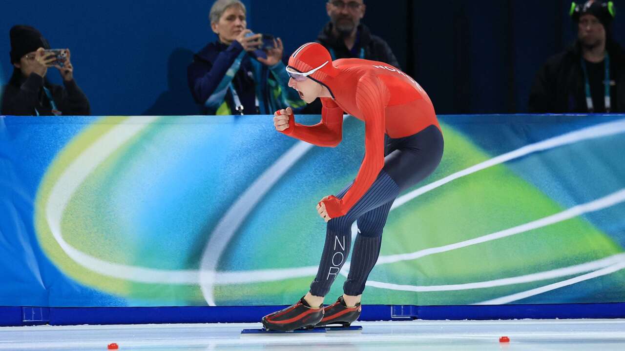 Sander Eitrem demolishes 5000m record en route to gold in Olympic debut