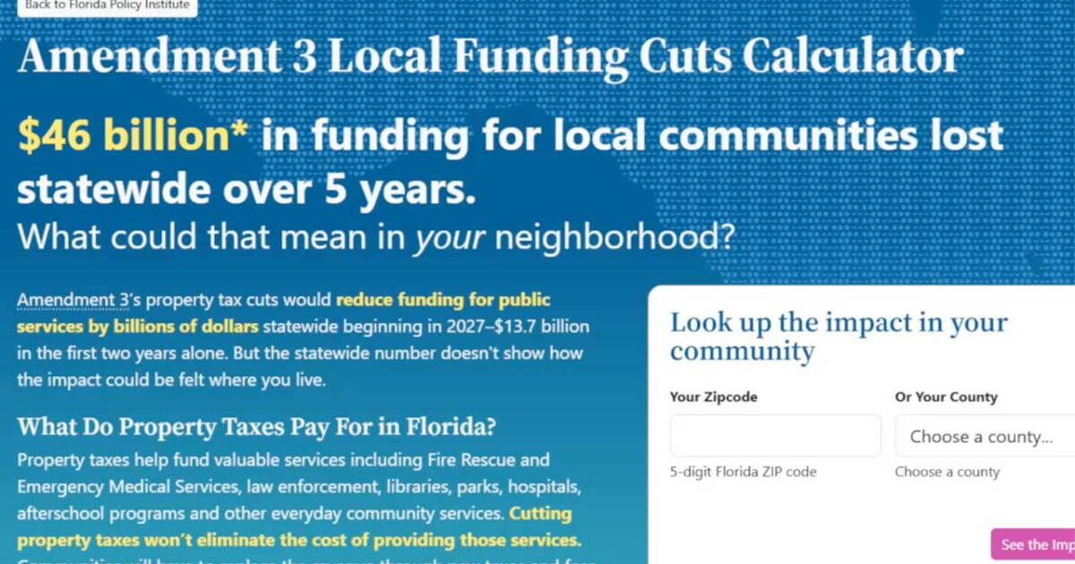 Florida Policy Institute launches 'Local Funding Cuts Calculator' to show impact if Amendment 3 passes