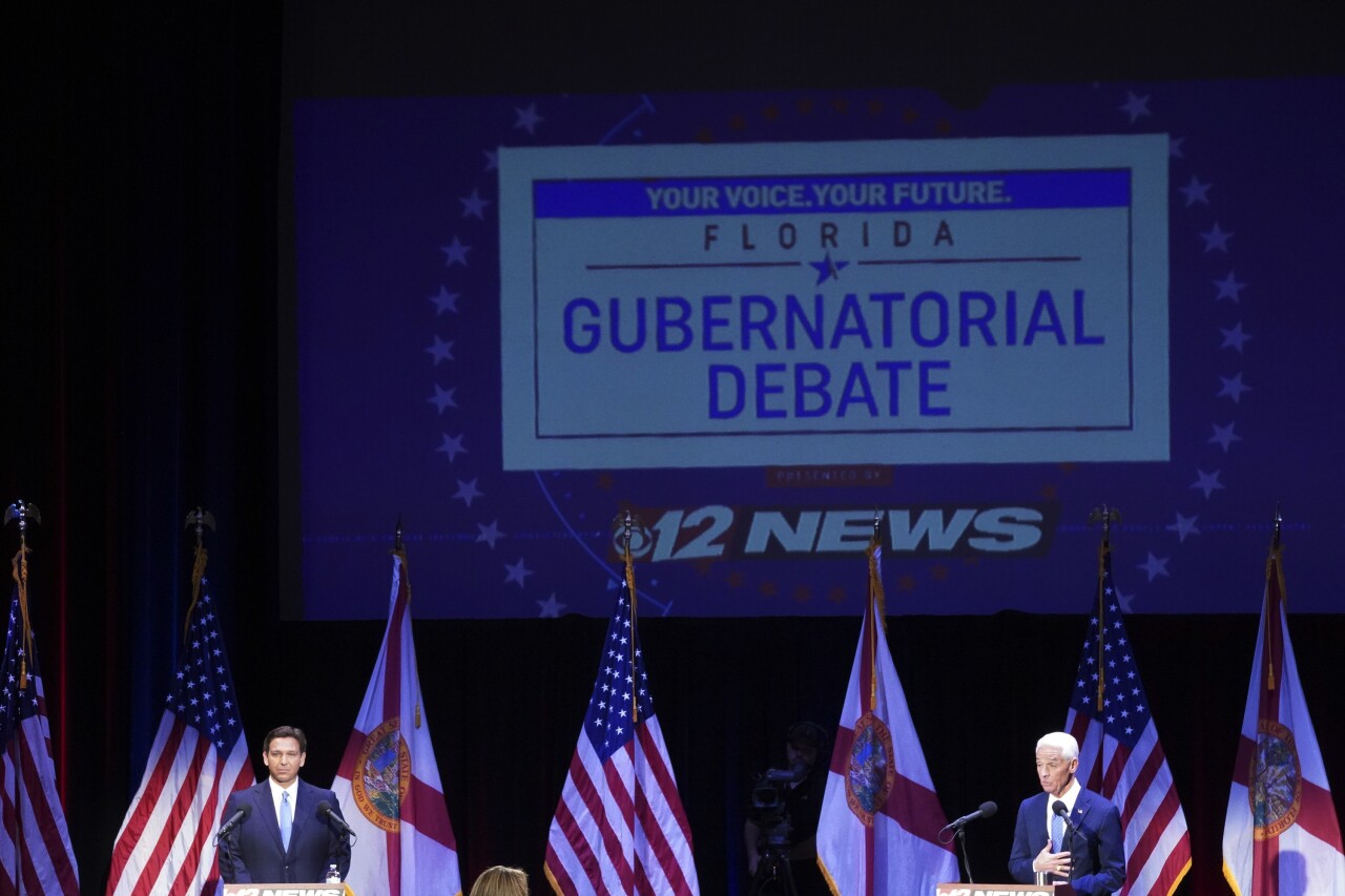 Ron DeSantis and Charlie Crist at Florida gubernatorial debate, Oct. 24, 2022