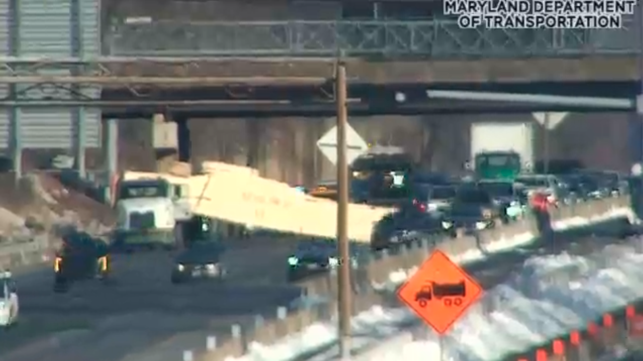 Jackknifed Lumber truck creates miserable morning rush hour on I695