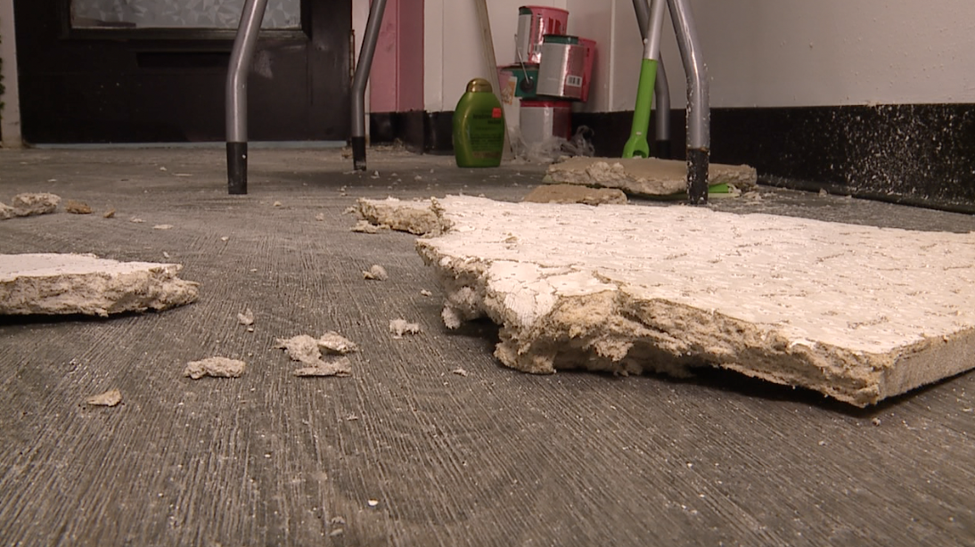 Damage left behind due to flooding caused by a frozen pipe