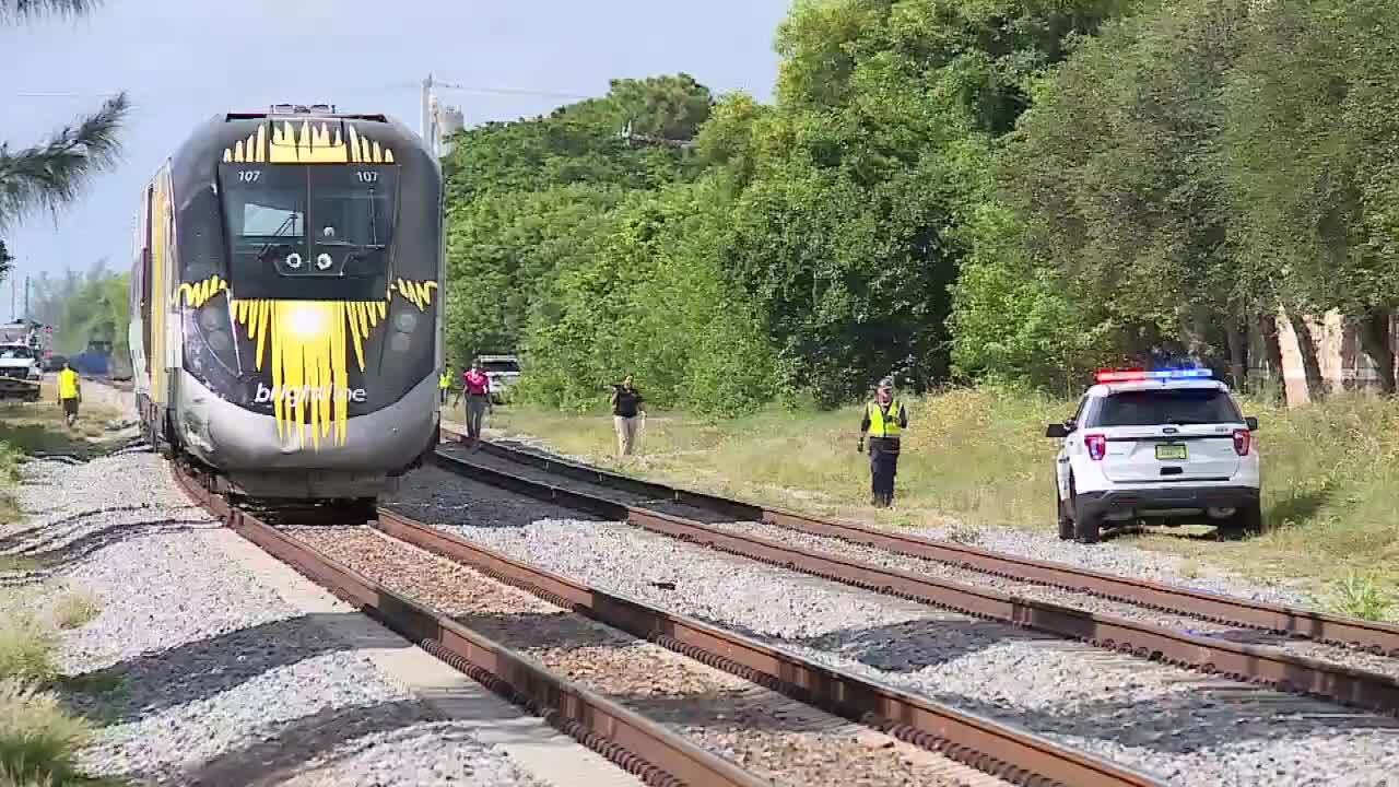 Brightline train on tracks after fatal crash in Delray Beach, Aug. 2, 2022