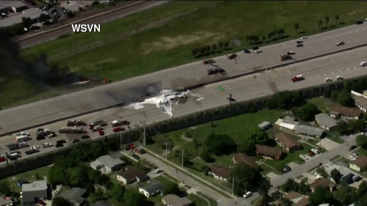 WSVN chopper view of Interstate 95 fire aftermath, Oct. 25, 2022