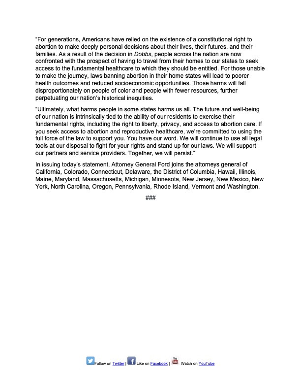 Attorney General Ford Joins National Coalition of Attorneys General (continued)