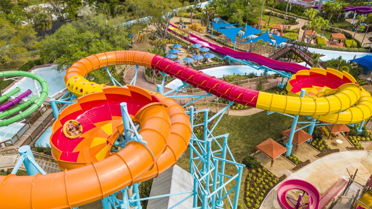 America S First Dual Tailspin Water Slide Opens At Adventure