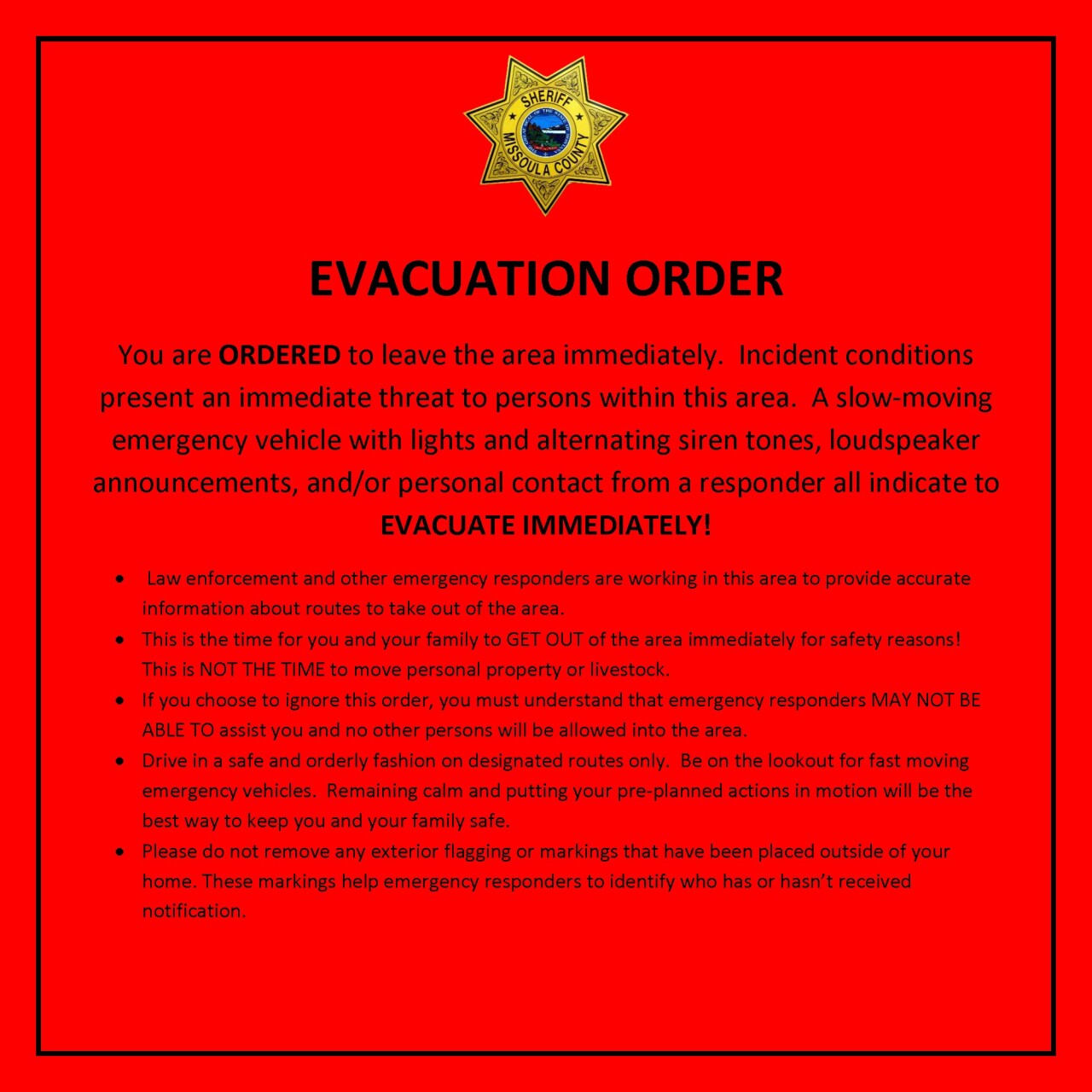 Butler Creek Fire Evacuation Order