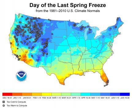 NOAA Spring Last Freeze Map