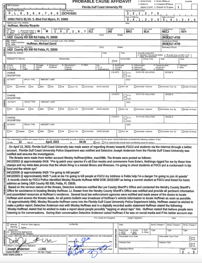 FGCU student threat police report