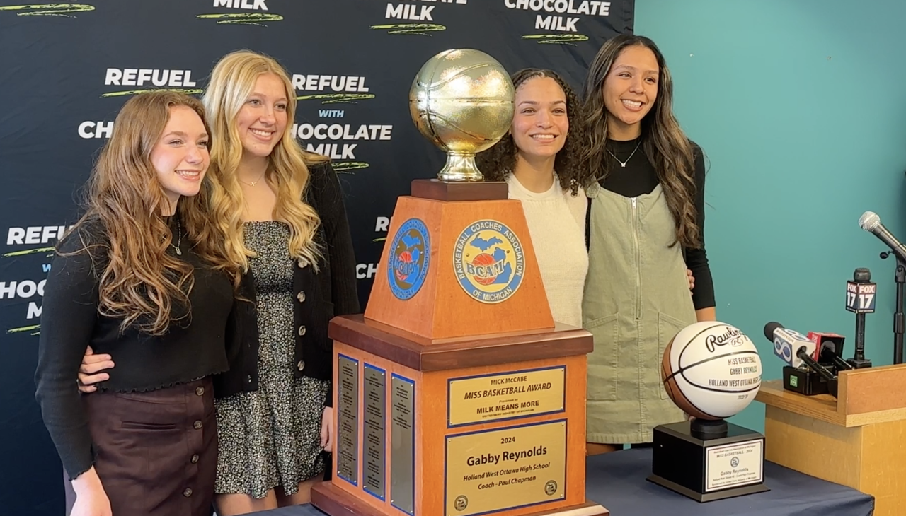 Gabby Reynolds and teammates at Miss Basketball announcement