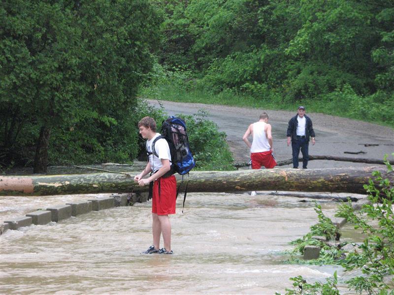 The low-water bridge at Coffee Hollow Road over Scioto Brush Creek in Adams County created a log jam for trees caught in rising water in 2008.