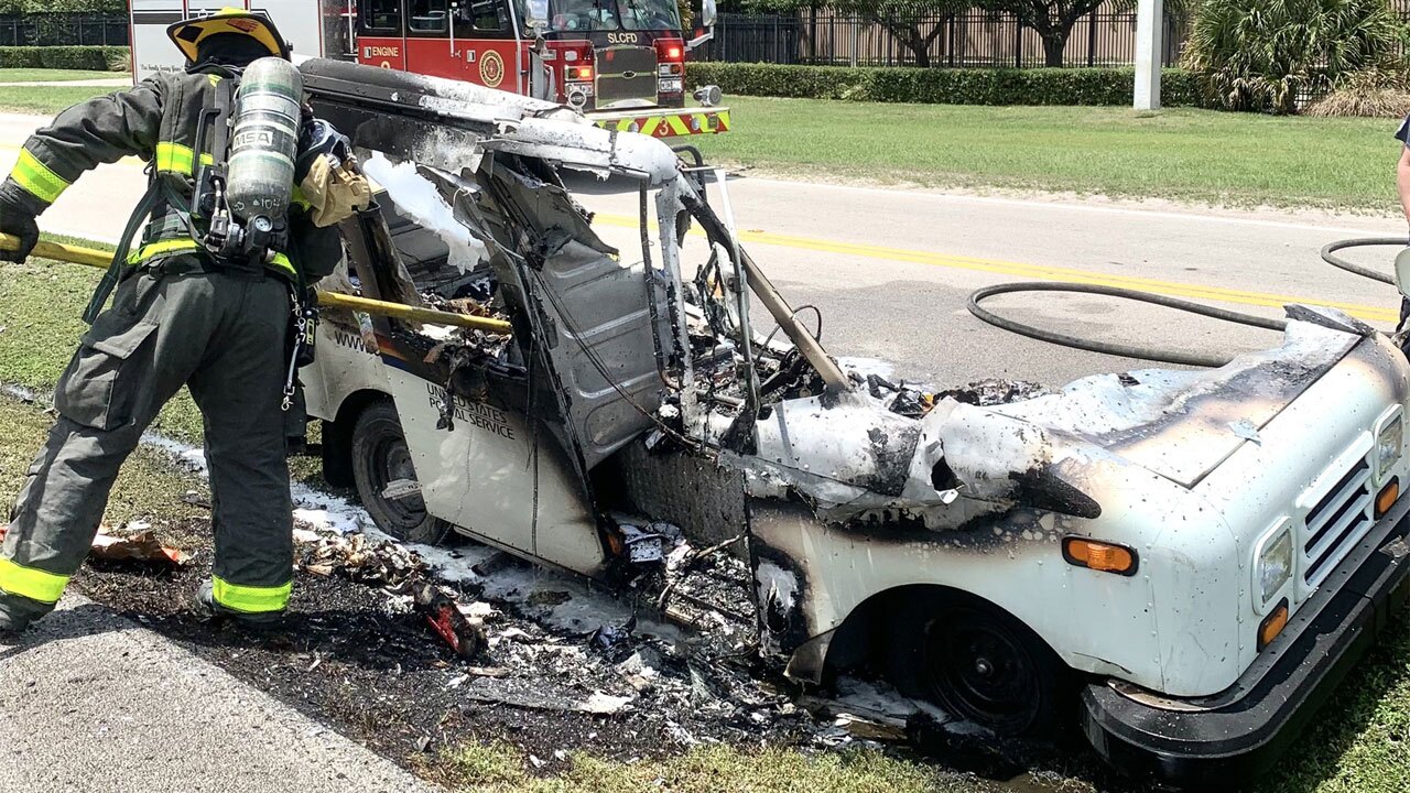 Port St. Lucie mail truck fire on April 26, 2021
