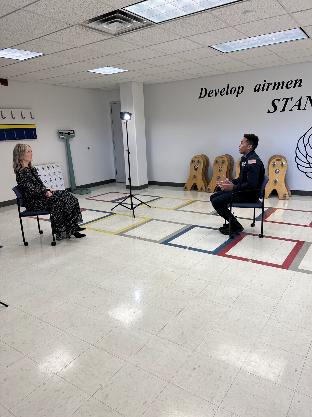 News5's Dianne Derby interviewing USAFA Cadet 1st Class Keane Singleton