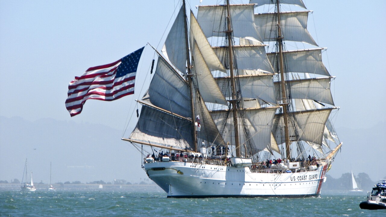 USCG Barque "Eagle" under full sail in San Francisco Bay