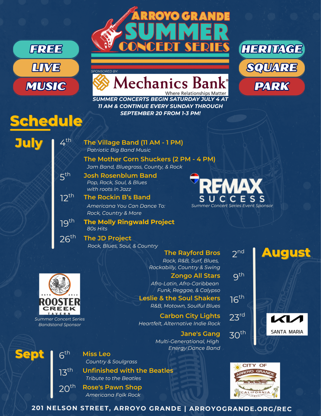 Arroyo Grande Summer Concert Series Calendar