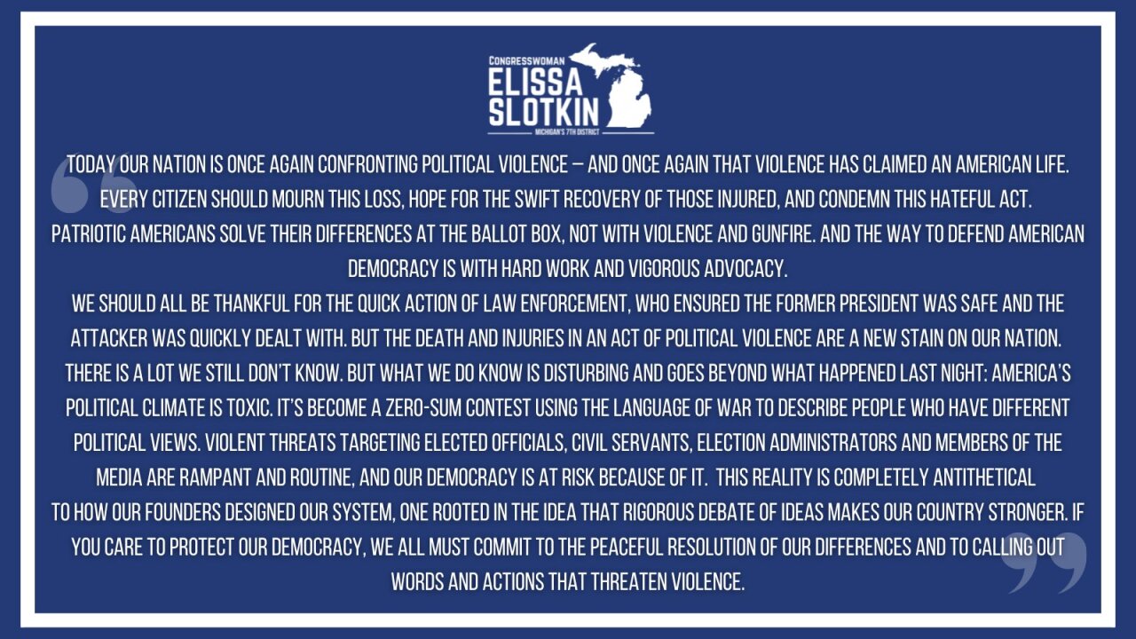 Elissa Slotkin statement on Trump attempted assassination