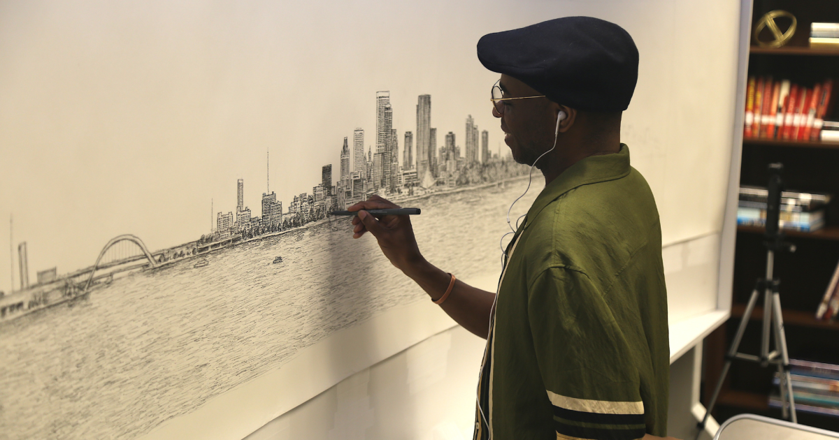 Internationally known savant artist draws Milwaukee skyline from memory