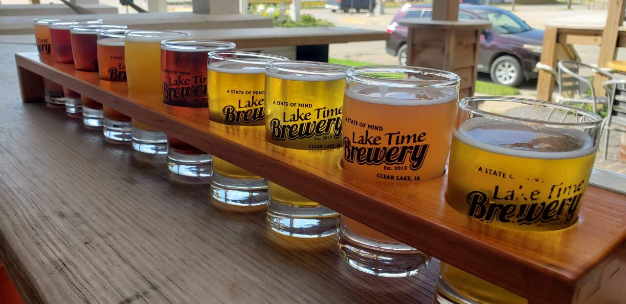 A flight of 10 samples at Lake Time Brewery.jpg