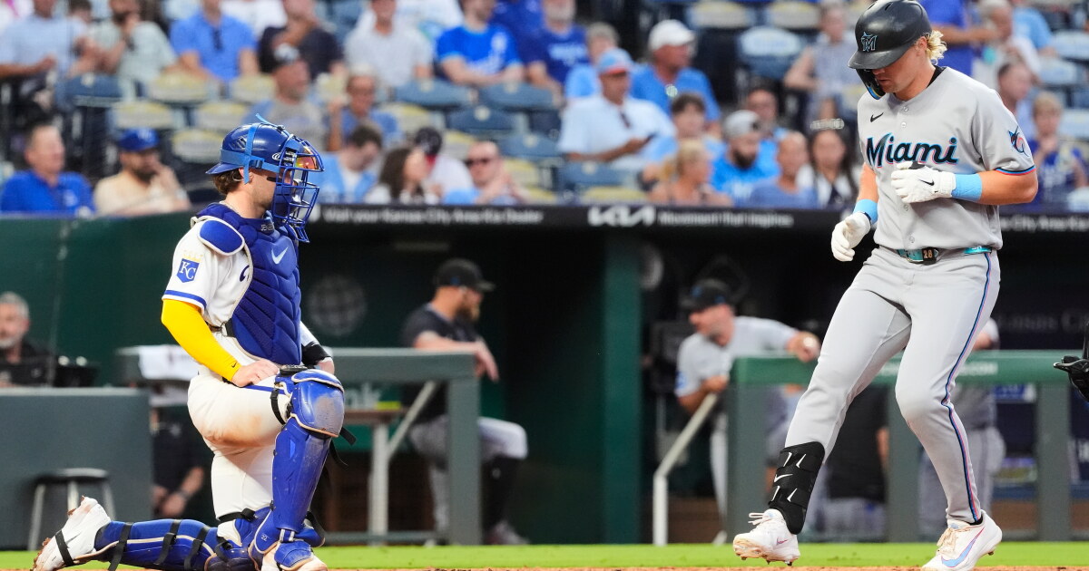 Marlins take game one from the Royals in Kansas City, 6-3