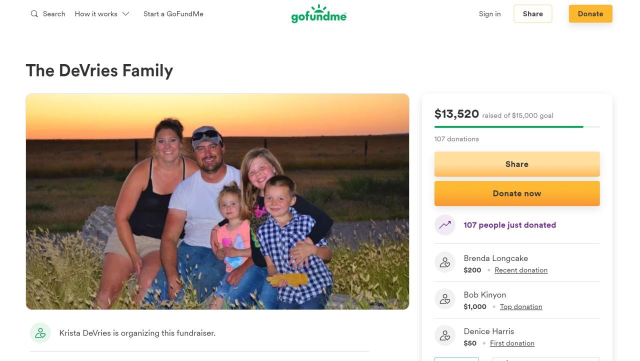 GoFundMe for DeVries family