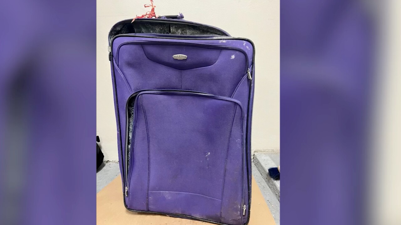 A purple Palm Springs Ricardo Beverly Hills bag was among the suitcases that the woman was found in. 