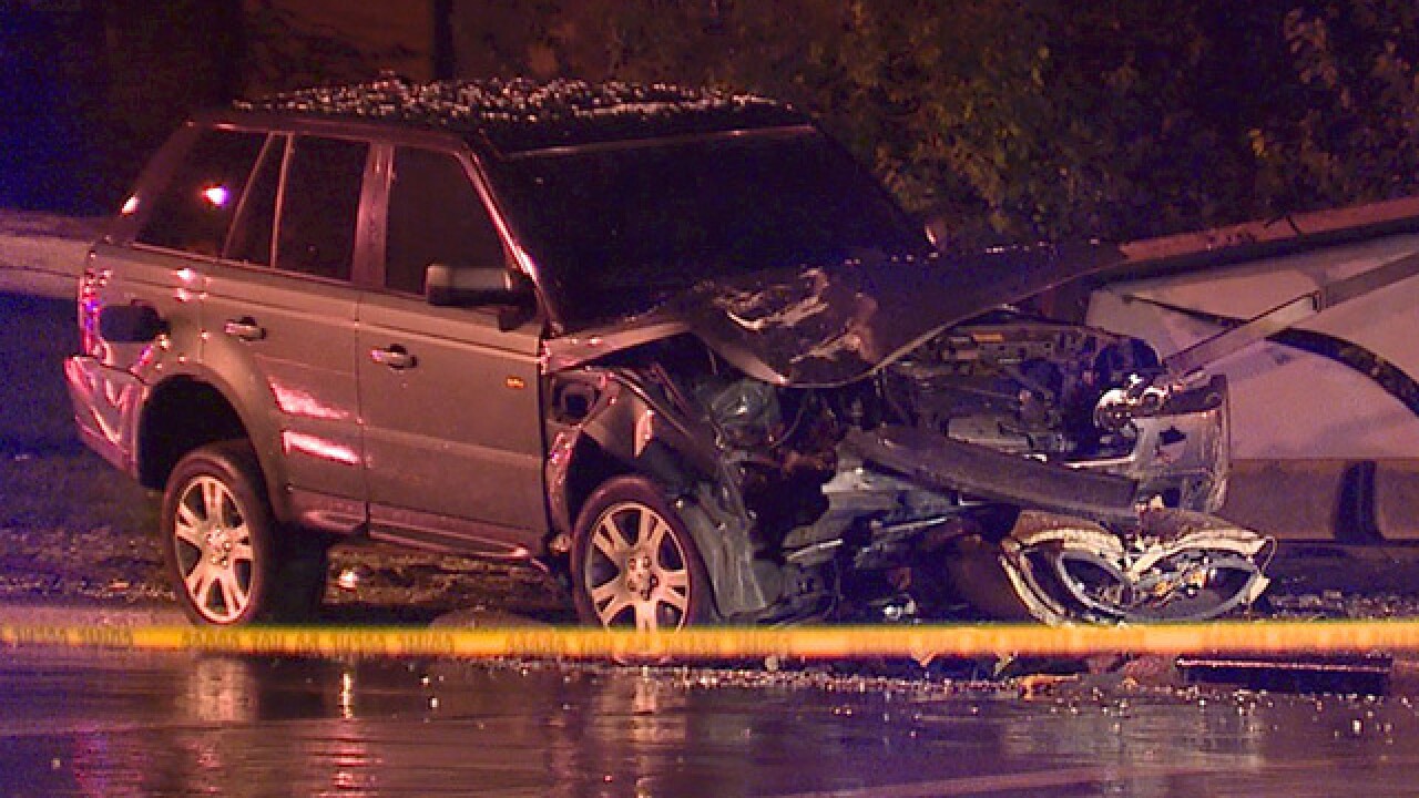SUV crashes into a pole, trash can, bus shelter