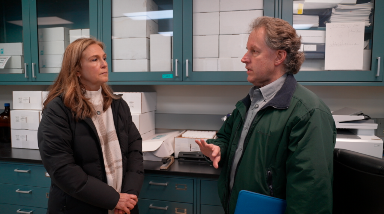 WCPO 9 I-Team reporter Paula Christian speaks to GCWW Superintendent of Water Quality and Treatment Jeff Swertfeger in the world-class drinking water laboratory. It monitors the Ohio River for chemicals, spills, bacteria, algae, and PFAs, or forever chemicals.