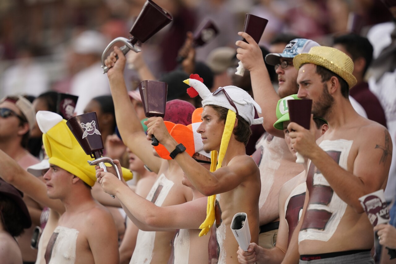 Mississippi State Bulldogs fans ring cowbells in 2021