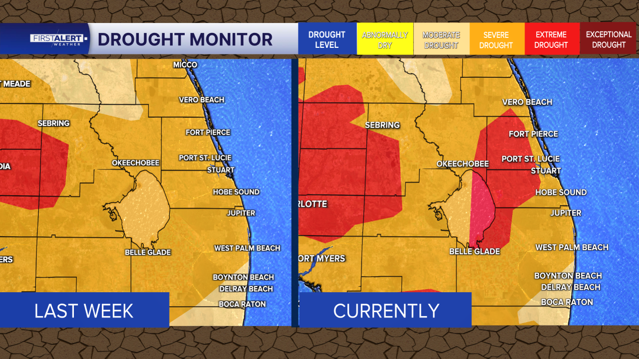 Drought monitor in the Treasure Coast, Okeechobee County and western Palm Beach County as of Feb. 12, 2026.