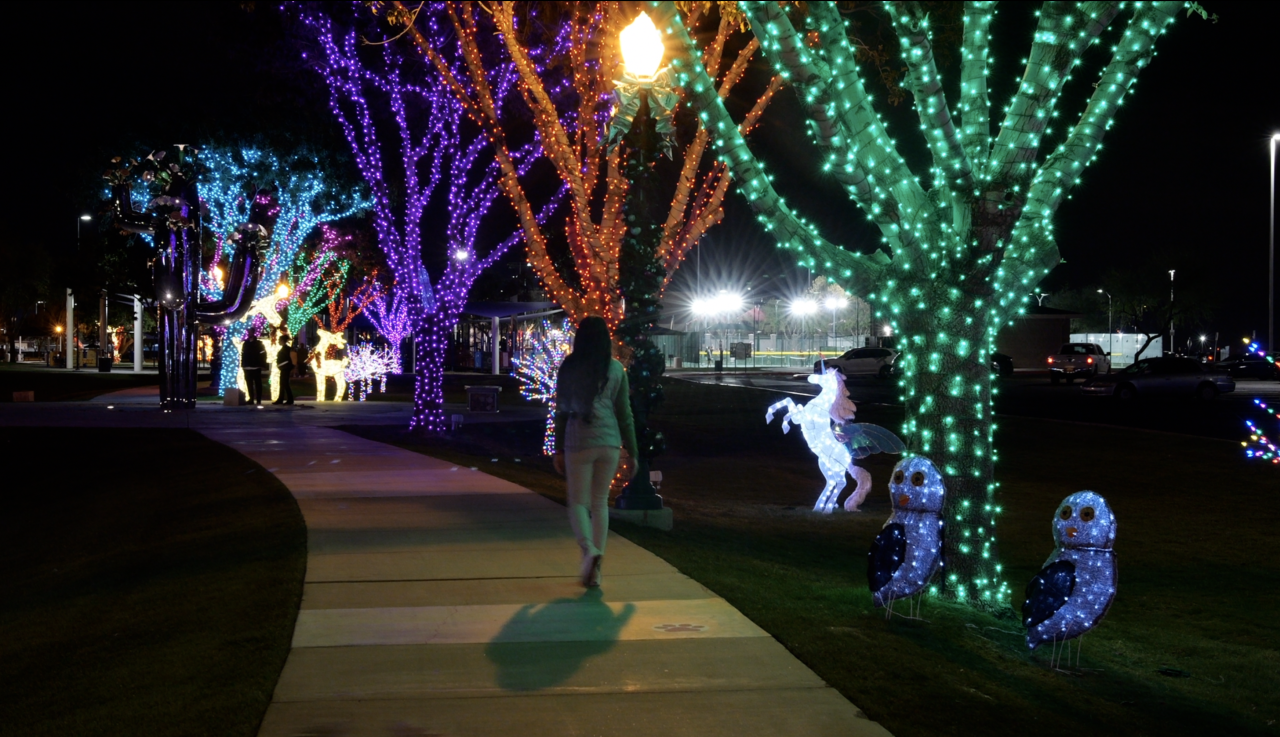 Strolling through a festive pathway of Surprise Community Park. 