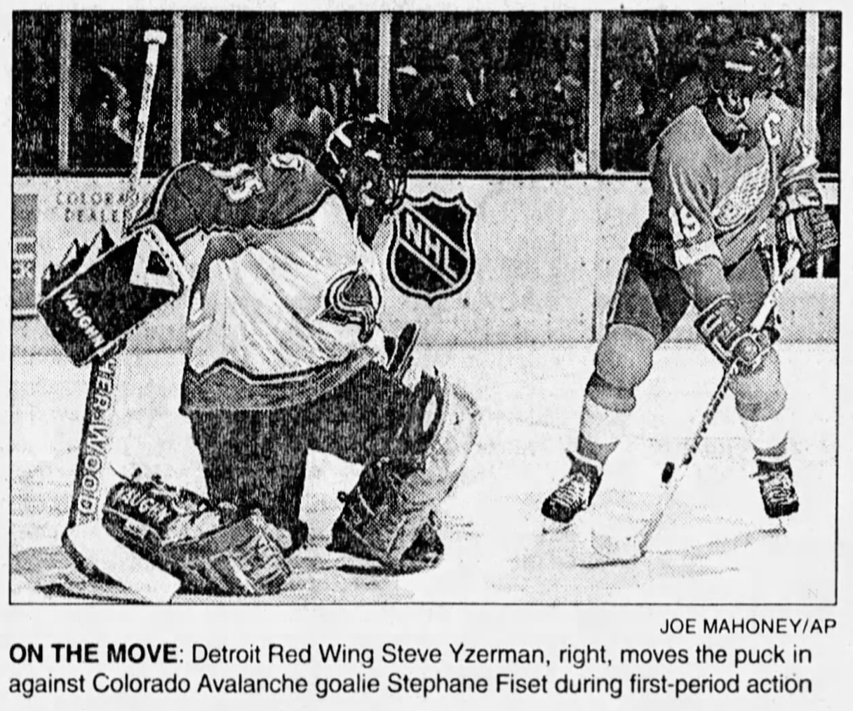 Colorado Avs Stephane Fiset in 1995 first Avs game ever