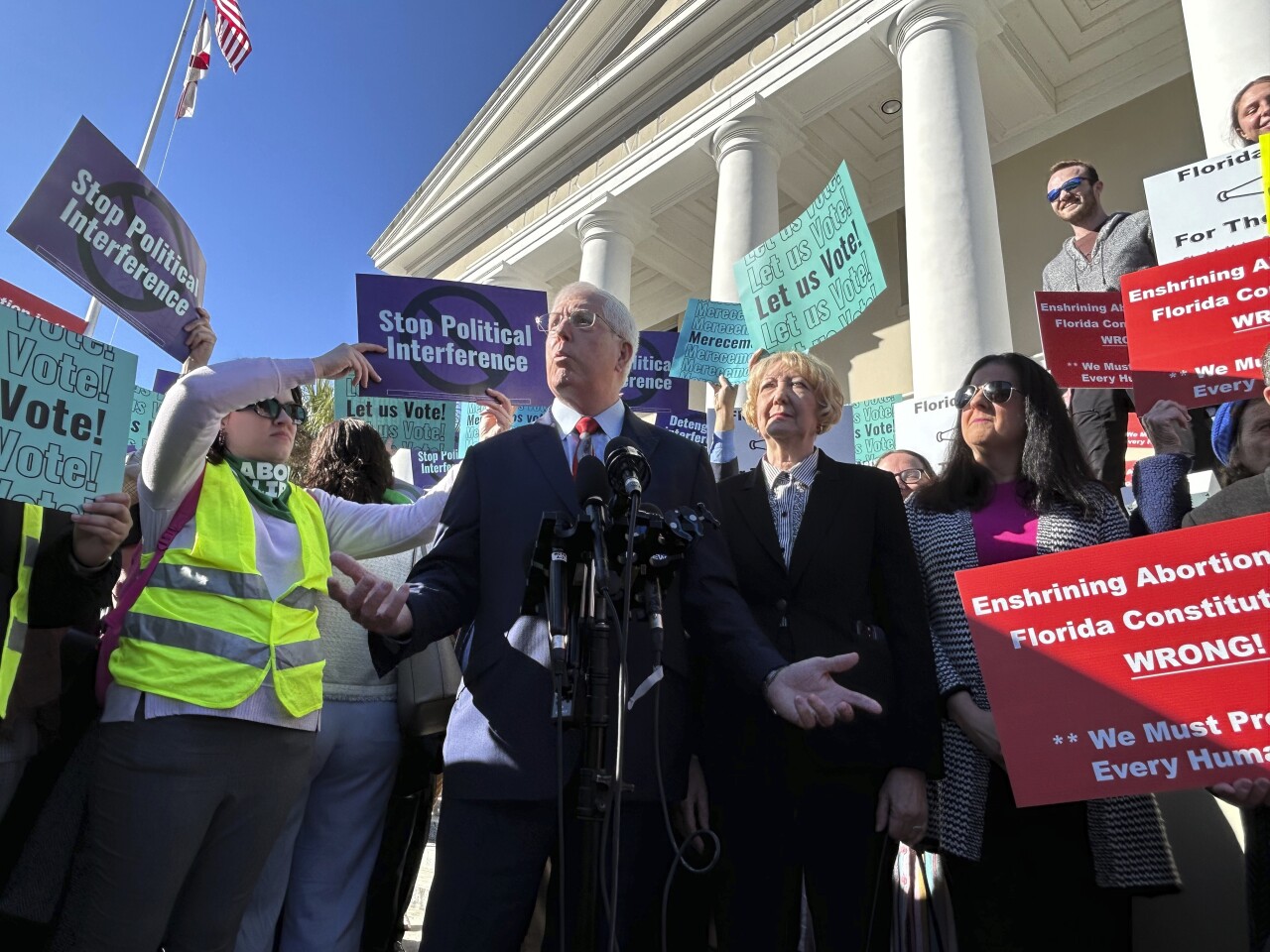 Liberty Counsel founder and Chairman Mathew Staver speaks to reporters in front of Florida Supreme Court, Feb. 7, 2024