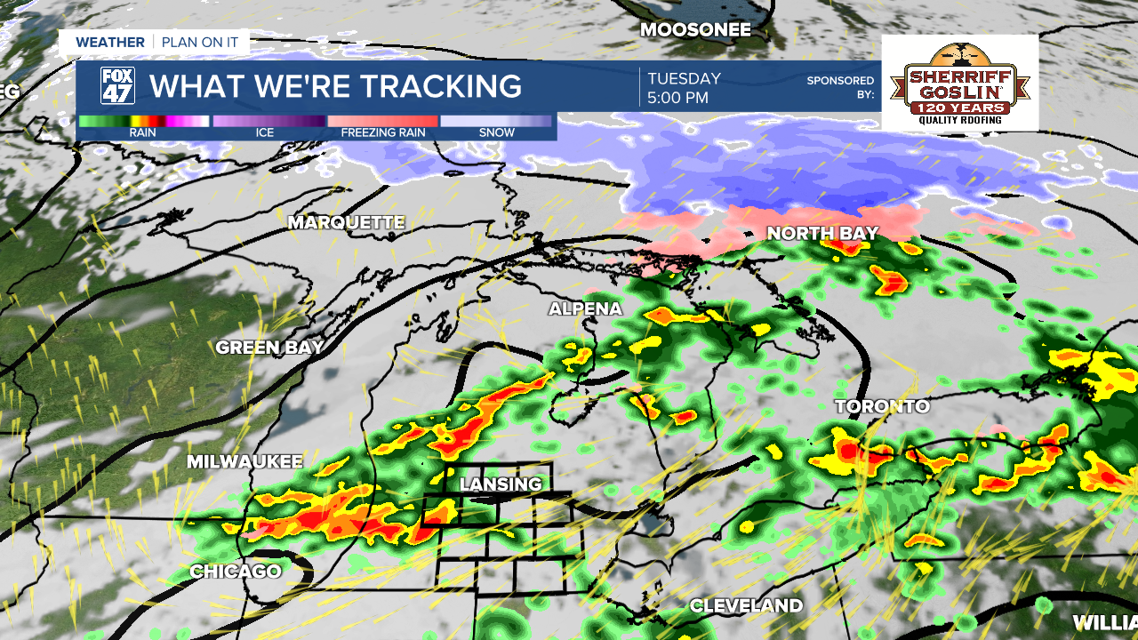 Showers and storms developing ahead of the cold front around 5 PM with all severe impacts possible given the chance to regain surface instability