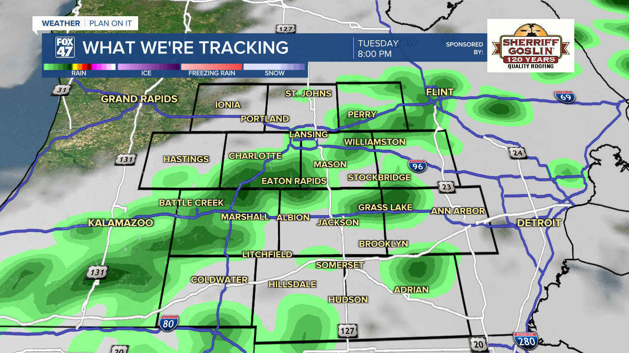 Showers and storms develop Tuesday evening with rainfall accumulations up to a quarter of an inch