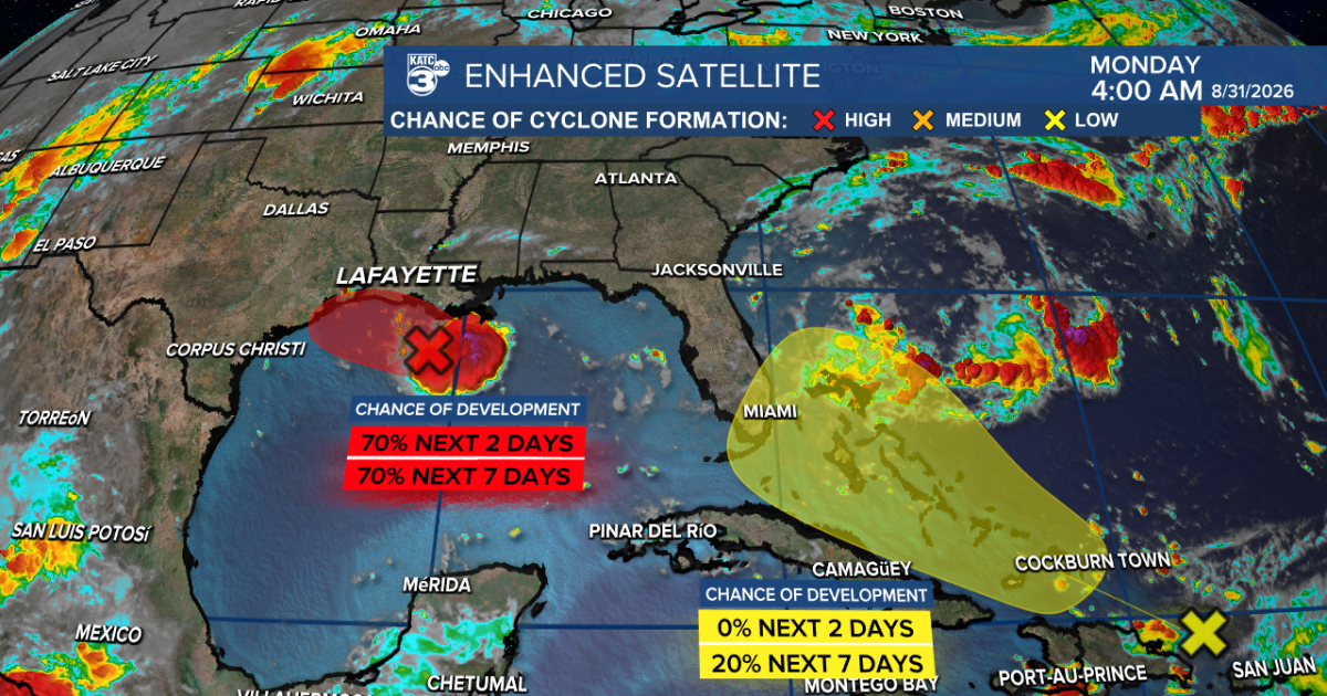 Tropical showers possible as system moves along Louisiana coast